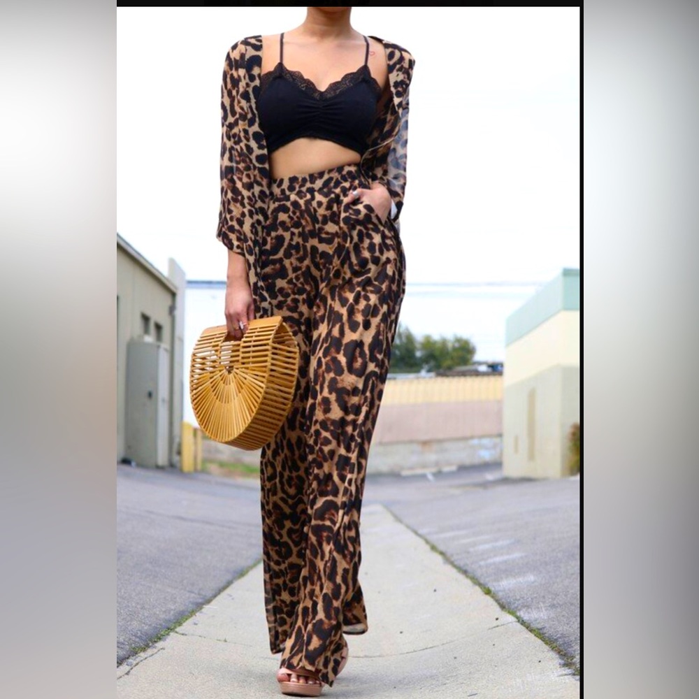 Leopard print cardigan and pants set